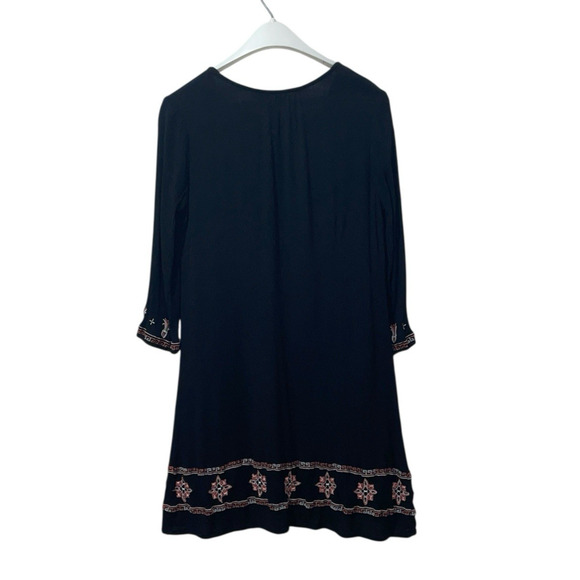Neiman Marcus Women Black Embroidered Tunic Dress Sz Small Midi Shift Whimsigoth - Picture 2 of 14
